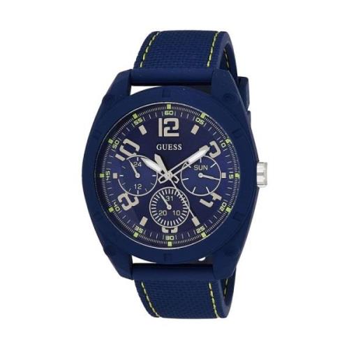 Blauwe Rubberen Analoge Quartz Horloge Guess , Blue , Heren