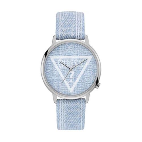 Blauw Lederen Analoog Horloge Guess , Blue , Dames