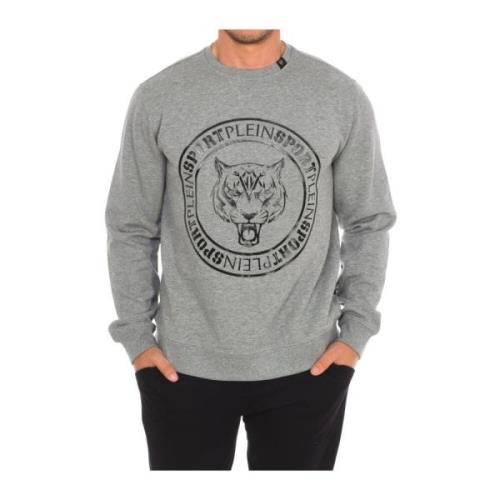 Ronde Hals Sweatshirt met Merkprint Plein Sport , Gray , Heren