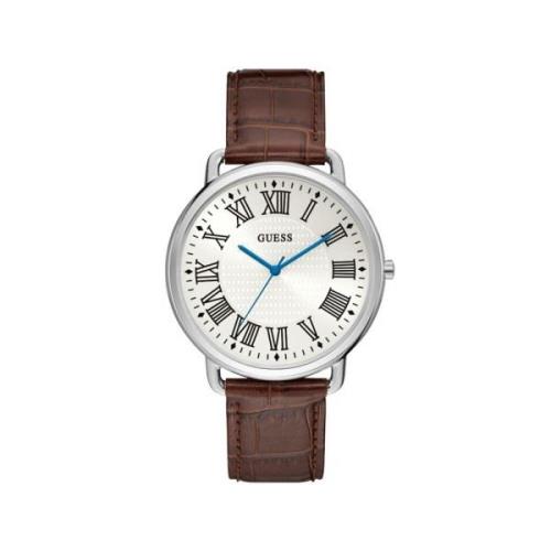 Bruin Lederen Kwarts Analoge Horloge Guess , Brown , Heren