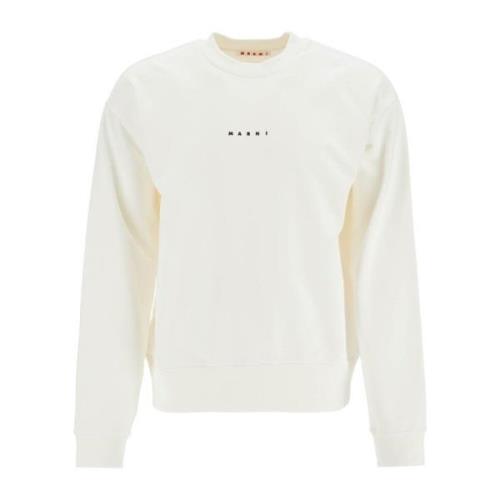 Katoenen Crewneck Sweatshirt met Logoprint Marni , White , Heren