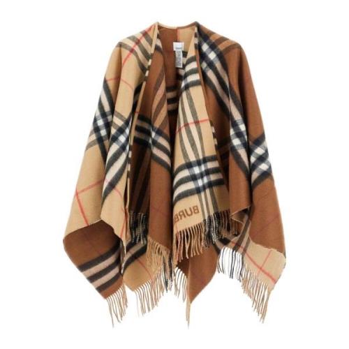 Wol Kasjmier Ruitpatroon Franje Cape Burberry , Beige , Unisex