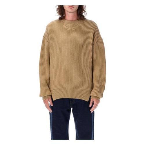 Kameel Kabelgebreide Crewneck Aw23 Jil Sander , Brown , Heren