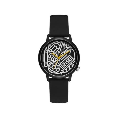 Zwarte Siliconen Quartz Analoog Horloge Guess , Black , Dames