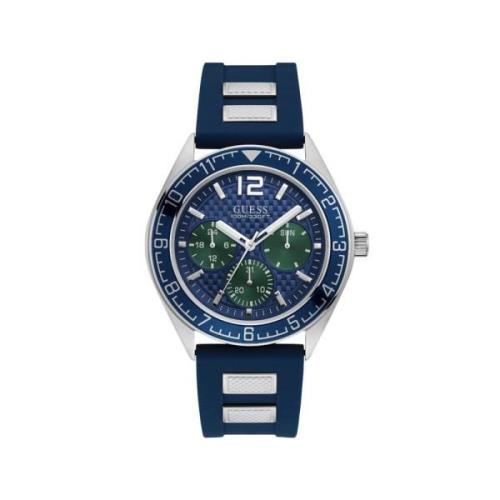 Blauw Siliconen Analoog Kwarts Horloge Guess , Blue , Heren