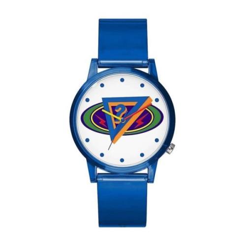 Blauw Hars Kwarts Analoog Horloge Guess , Blue , Unisex