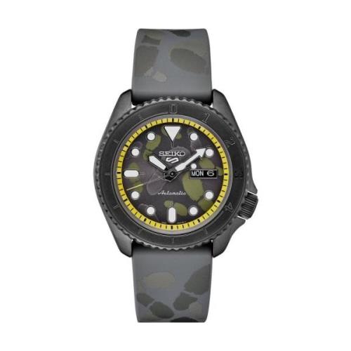 Zwarte Siliconen Automatisch Sporthorloge Seiko , Black , Heren