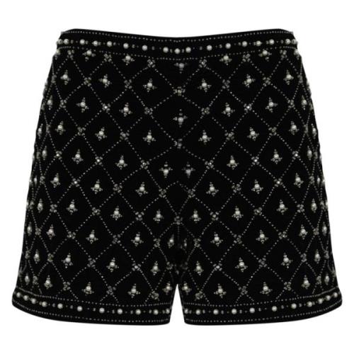 Zwarte Juweel-geborduurde Fluwelen Shorts Twinset , Black , Dames