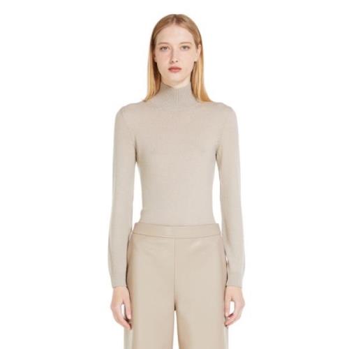 Beige Jersey Hoge Hals Ribgebreide Trui Max Mara , Gray , Dames