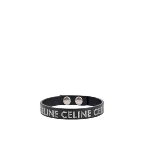 Leren Logo Armband Zilver-tone Mannen Celine , Black , Heren