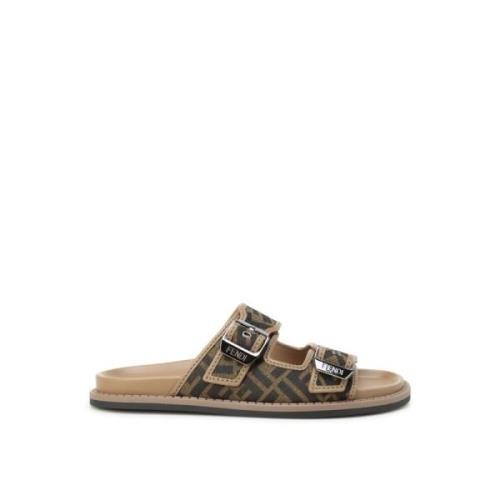 Platte sandalen met FF jacquard patroon Fendi , Brown , Heren