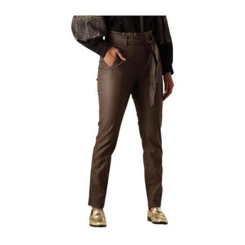 Bruine Leren Broek Francis Pant Knit-ted , Brown , Dames