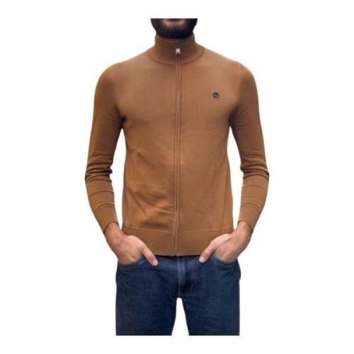 Organisch Katoen Rits-Front Cardigan Timberland , Brown , Heren