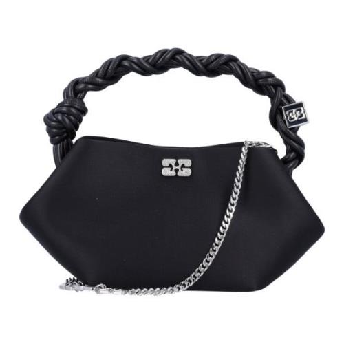 Zwarte Satijnen Handtas met Kristaldetails Ganni , Black , Dames