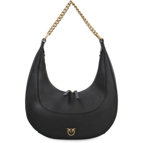 Leren Hobo Tas met Love Birds Pinko , Black , Dames