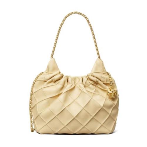 Leren tas met diamantpatroon en kettingen Tory Burch , Beige , Dames