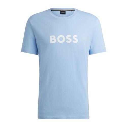 Heren Logo Print Katoenen T-Shirt Hugo Boss , Blue , Heren