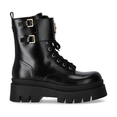 Zwarte Combat Boot met Gouden Embleem Elisabetta Franchi , Black , Dam...