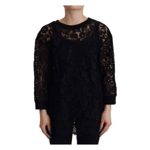 Luxe Zwarte Blouse Top met Lange Mouwen Dolce & Gabbana , Black , Dame...