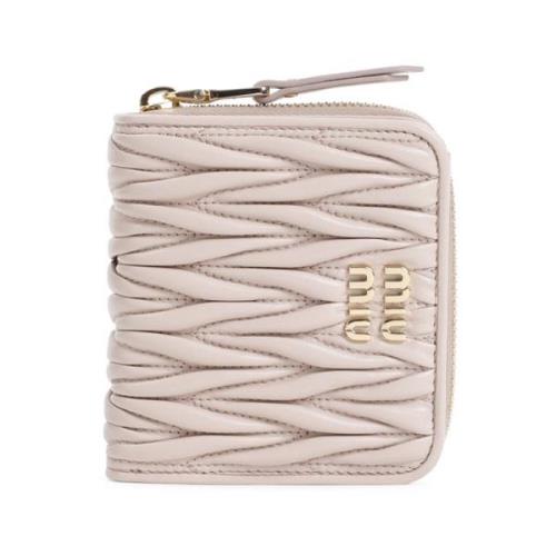 Beige Leren Portemonnee met Gouden Accenten Miu Miu , Beige , Dames