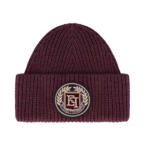 Bordeaux Wolmix Beanie met Logo Elisabetta Franchi , Red , Dames