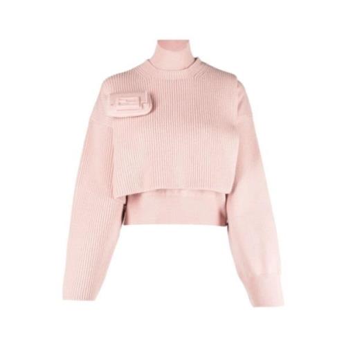 Blush Pink Ribgebreide Trui Fendi , Pink , Dames