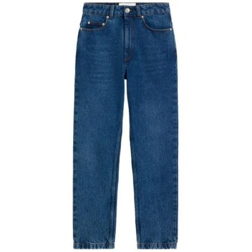 Blauwe Katoenen Straight Leg Jeans Ami Paris , Blue , Dames