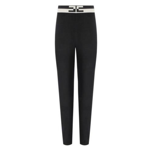 Zwarte Gebreide Jogger Broek met Logo Elisabetta Franchi , Black , Dam...