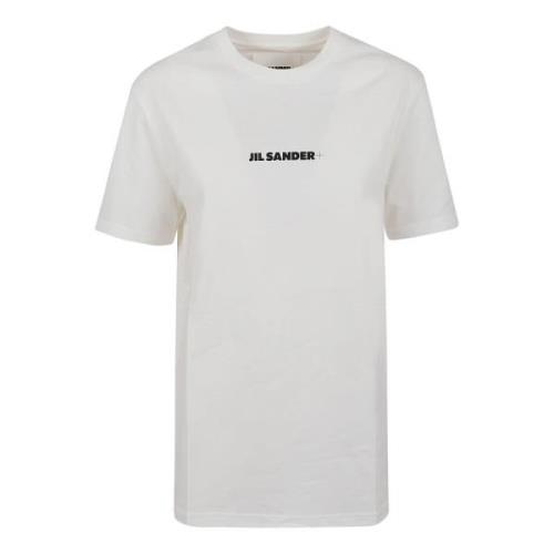 Wit Katoenen T-Shirt Ronde Hals Logo Detail Jil Sander , White , Dames