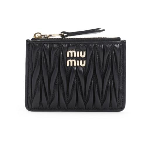 Zwarte Leren Kaarthouder Portemonnee Miu Miu , Black , Dames