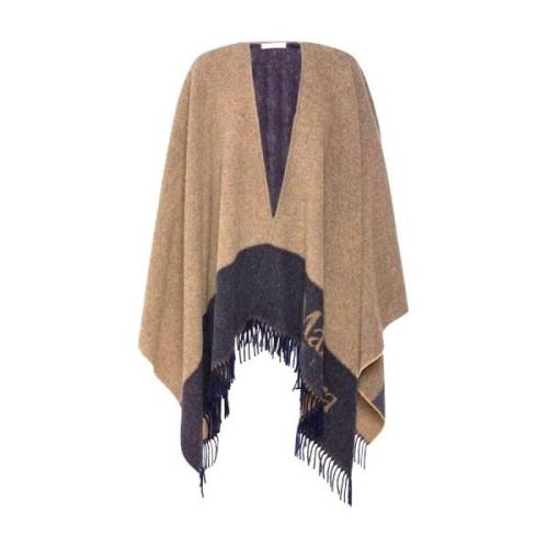 Klassieke wollen poncho met franjes Max Mara , Brown , Dames