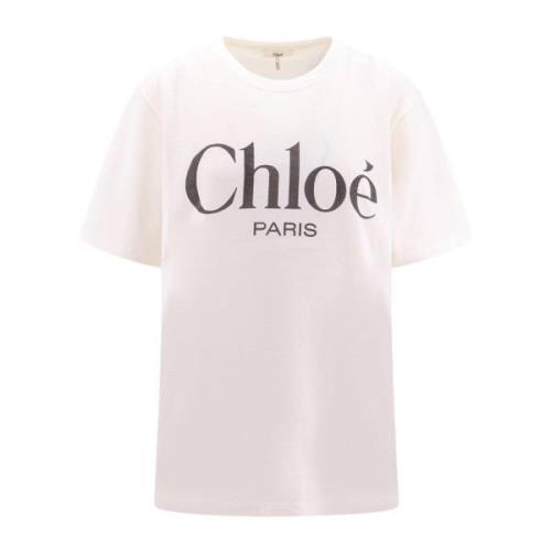 Maxi Logo Print Katoenen T-Shirt Chloé , White , Dames