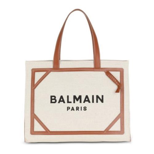 B-Army 42 canvas tote tas met lederen details Balmain , Beige , Dames