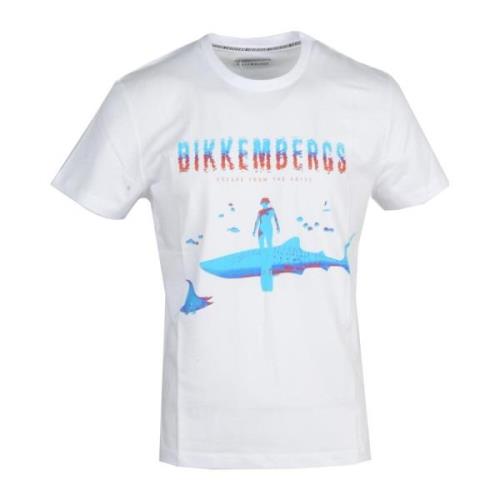 Katoen Elastaan T-shirt Bikkembergs , White , Heren