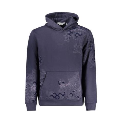 Blauwe Katoenen Hoodie met Bedrukt Logo Guess , Blue , Heren