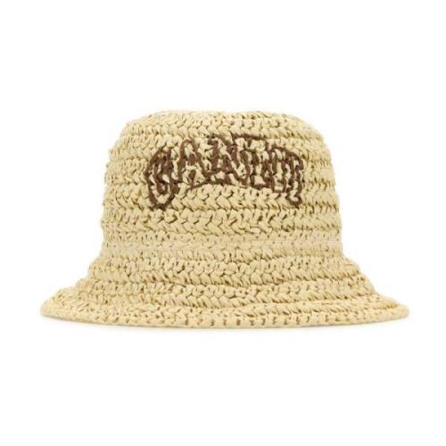 Gehaakte bucket hoed in crème Ganni , Yellow , Dames