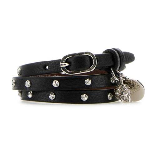 Stijlvolle zwarte leren armband Alexander McQueen , Black , Dames