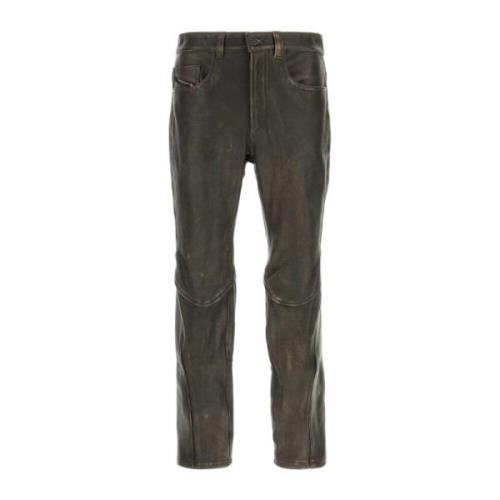 Bruin Leren Modieuze Broek Diesel , Brown , Heren