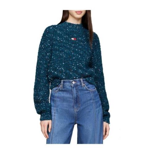 Blauwe Mockneck Sweater Marled Stijl Tommy Jeans , Blue , Dames