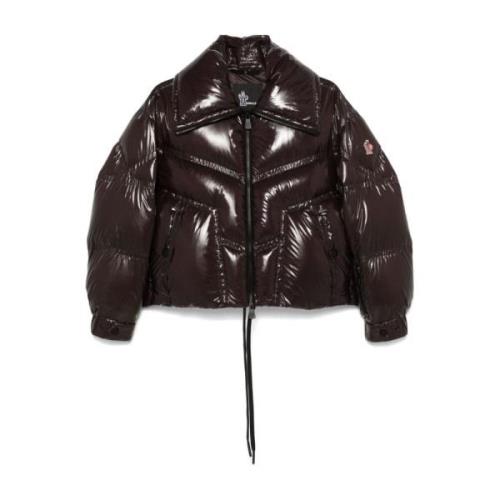 Korte Bourgondische Nylonjas met Veren Vulling Moncler , Brown , Dames