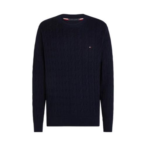 Blauwe Trui Gevlochten Brei Ronde Hals Tommy Hilfiger , Blue , Heren