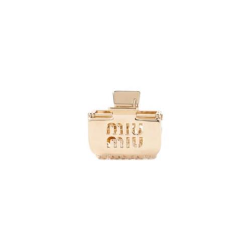 Metalen Haarknip met Uitgesneden Logo Detail Miu Miu , Yellow , Dames