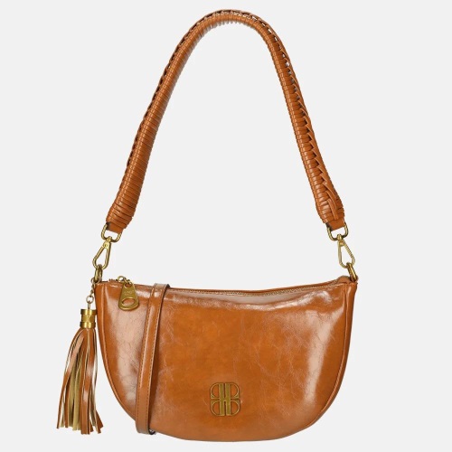 Laurent David crossbody tas vlechtband cognac