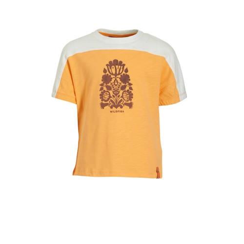 Wildfish T-shirt Micha van biologisch katoen oranje Printopdruk - 104