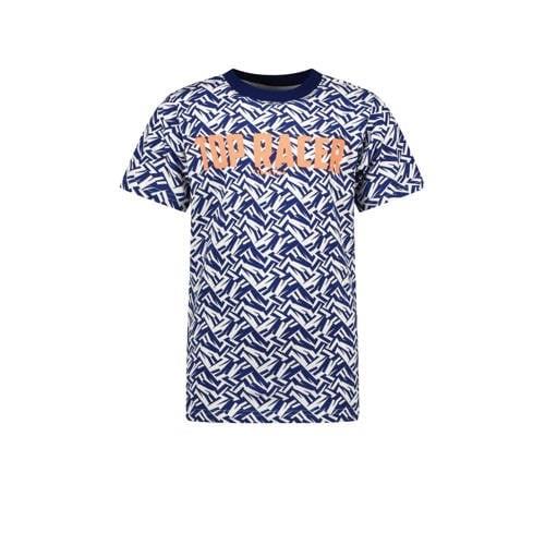 TYGO & vito T-shirt met all over print blauw Jongens Stretchkatoen Ron...