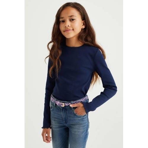 WE Fashion longsleeve hardblauw Meisjes Stretchkatoen Ronde hals Effen...