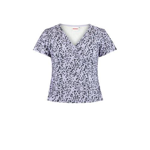 CoolCat Junior T-shirt Eila met all over print en overslag detail lila...
