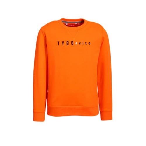 TYGO & vito sweater met tekst fel oranje Tekst - 92