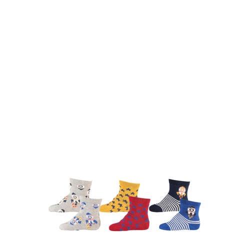 Apollo sokken - set van 6 beige/grijs/rood/geel/blauw Jongens Stretchk...