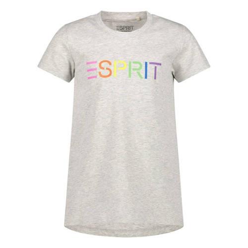 ESPRIT T-shirt met logo lichtgrijs melange Meisjes Stretchkatoen Ronde...